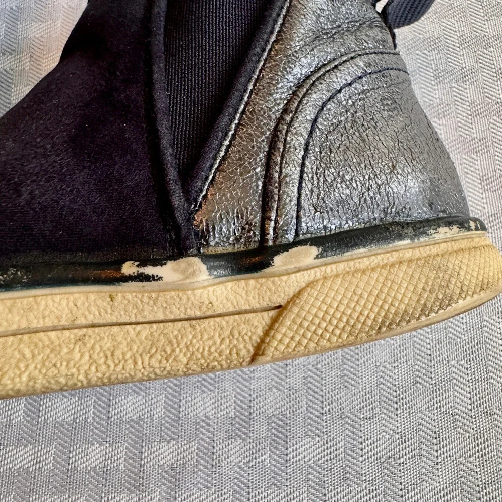 Lands End‎ Girls Black Suede Chelsea Boots Metallic Silver Heel Size 10M